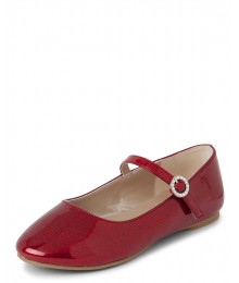 Childrens Place Red Girls Glitter Buckle Strap Ballet Flats 